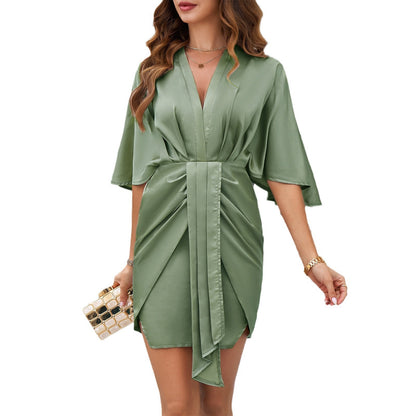 Women's Tiktok Amazon Spring/Summer Elegant Solid Color Waist Dress