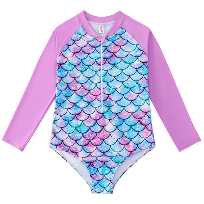 Mermaid Swimsuit Children's One-piece Swimsuit Long Sleeve & Girls' Hot Spring Scale Girls' Swimsuit