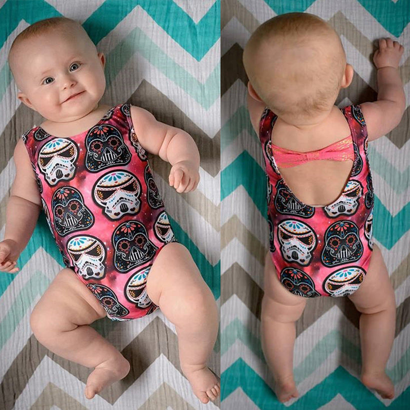 Girls Cartoon Skull Pattern Bikini Swimsuit