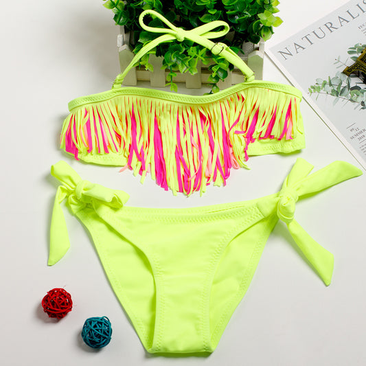 Children's swimsuit tassel split bikini suit girls swimsuit