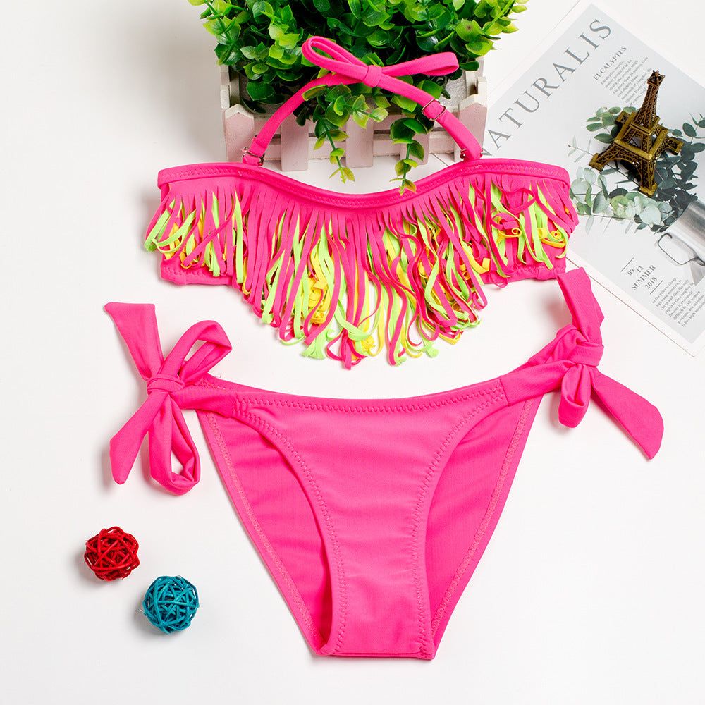 Children's swimsuit tassel split bikini suit girls swimsuit