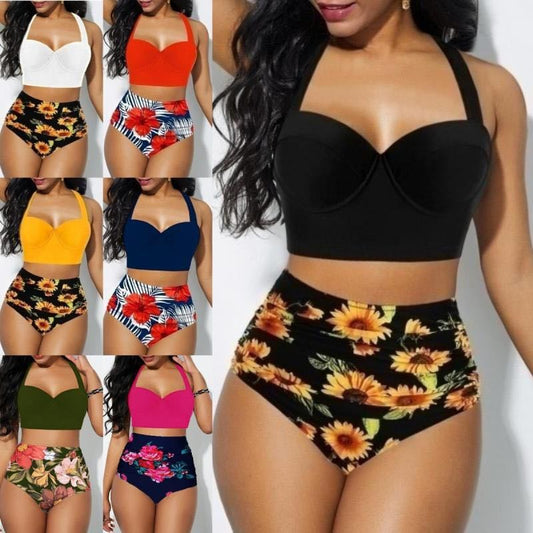 Sunflower print bikini set