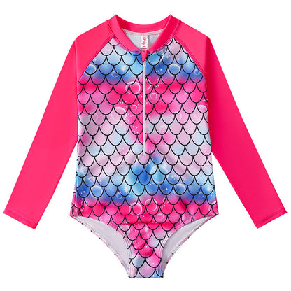 Mermaid Swimsuit Children's One-piece Swimsuit Long Sleeve & Girls' Hot Spring Scale Girls' Swimsuit