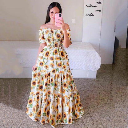 Women's Off-shoulder Floral Fashion Off-shoulder Long Dress