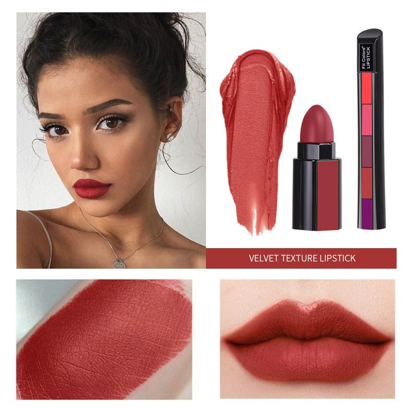 5 Colors Matte Velvet Lipstick Waterproof Sweatproof Lip Gloss Duration Colorfast Lipstick Non Stick Cup Lip Gloss Cosmetics