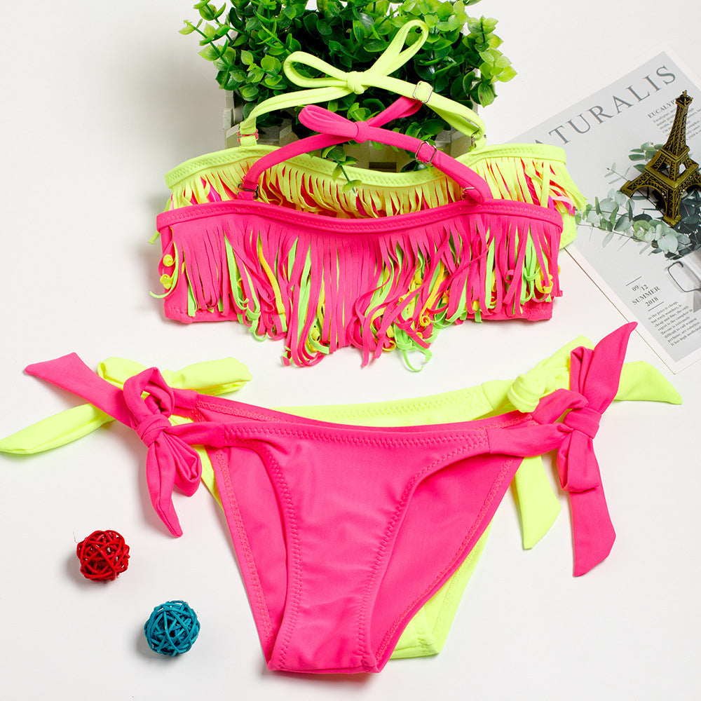 Children's swimsuit tassel split bikini suit girls swimsuit