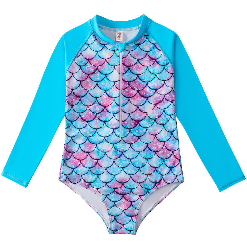 Mermaid Swimsuit Children's One-piece Swimsuit Long Sleeve & Girls' Hot Spring Scale Girls' Swimsuit