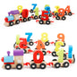 Children's building blocks digital train puzzle assembling color wooden train train educational toys