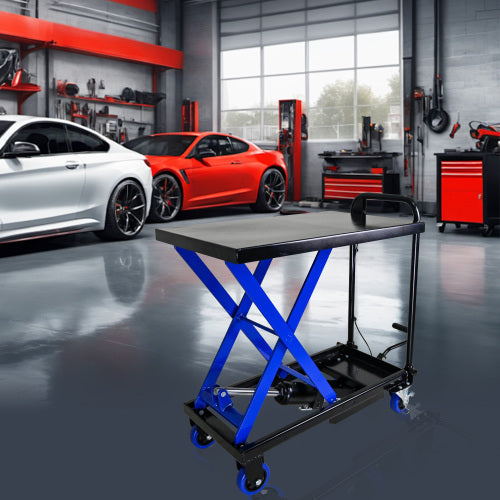 Hydraulic Lift Trolley, 500 LBS Capacity, With 4 Wheels, For Material Handling And Transportation, BLACK BLUE