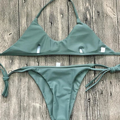 Ladies Swimwear Bikini Solid Color Bikini Set