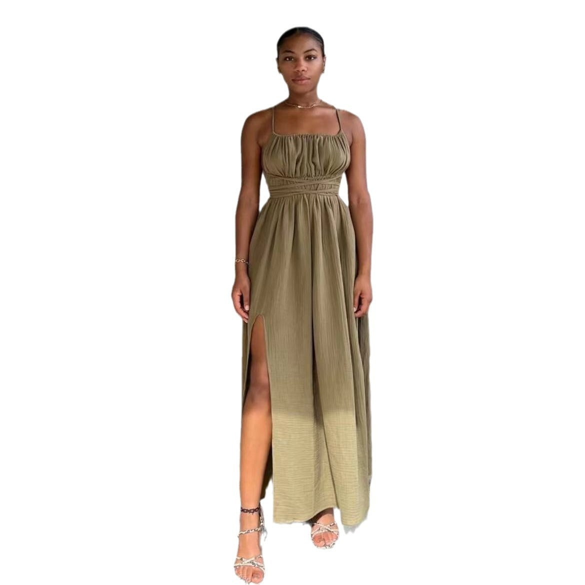 New strapless strapless strapless strapless dress with open back suspender split vacation long dress