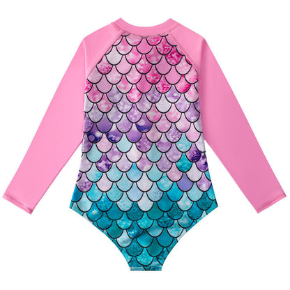 Mermaid Swimsuit Children's One-piece Swimsuit Long Sleeve & Girls' Hot Spring Scale Girls' Swimsuit