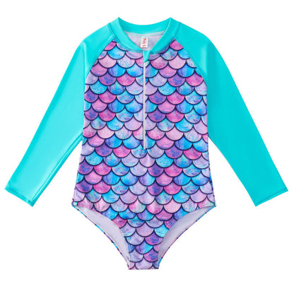 Mermaid Swimsuit Children's One-piece Swimsuit Long Sleeve & Girls' Hot Spring Scale Girls' Swimsuit