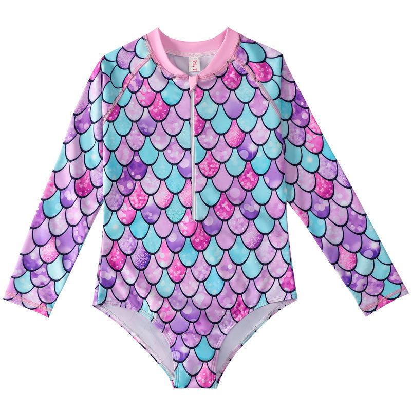 Mermaid Swimsuit Children's One-piece Swimsuit Long Sleeve & Girls' Hot Spring Scale Girls' Swimsuit