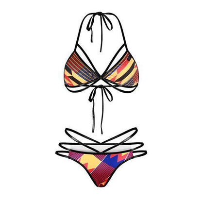 Maroon  Multi Colored Bikini Set