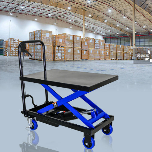 Hydraulic Lift Trolley, 500 LBS Capacity, With 4 Wheels, For Material Handling And Transportation, BLACK BLUE