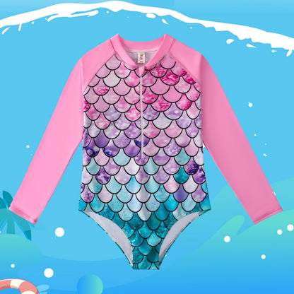 Mermaid Swimsuit Children's One-piece Swimsuit Long Sleeve & Girls' Hot Spring Scale Girls' Swimsuit