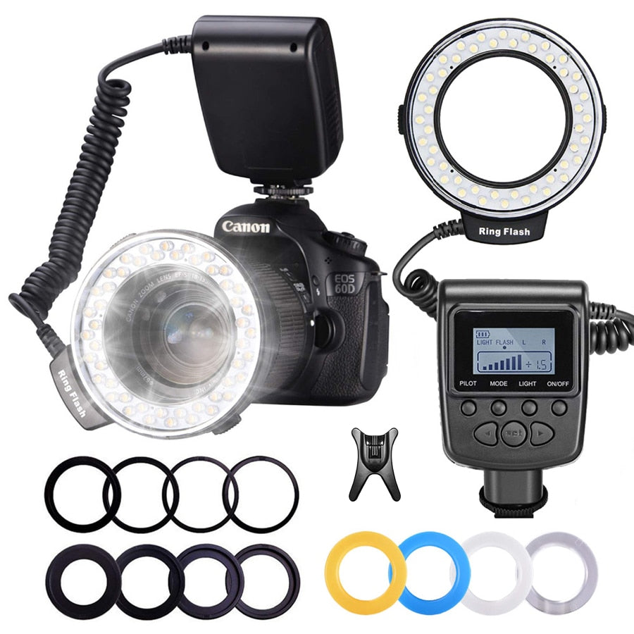 MAMEN 48 Macro LED Ring Flash Light With 8 Adapter Ring For Nikon Canon Pentax Olympus Panasonic Camera DSLR Ring Flash Kit