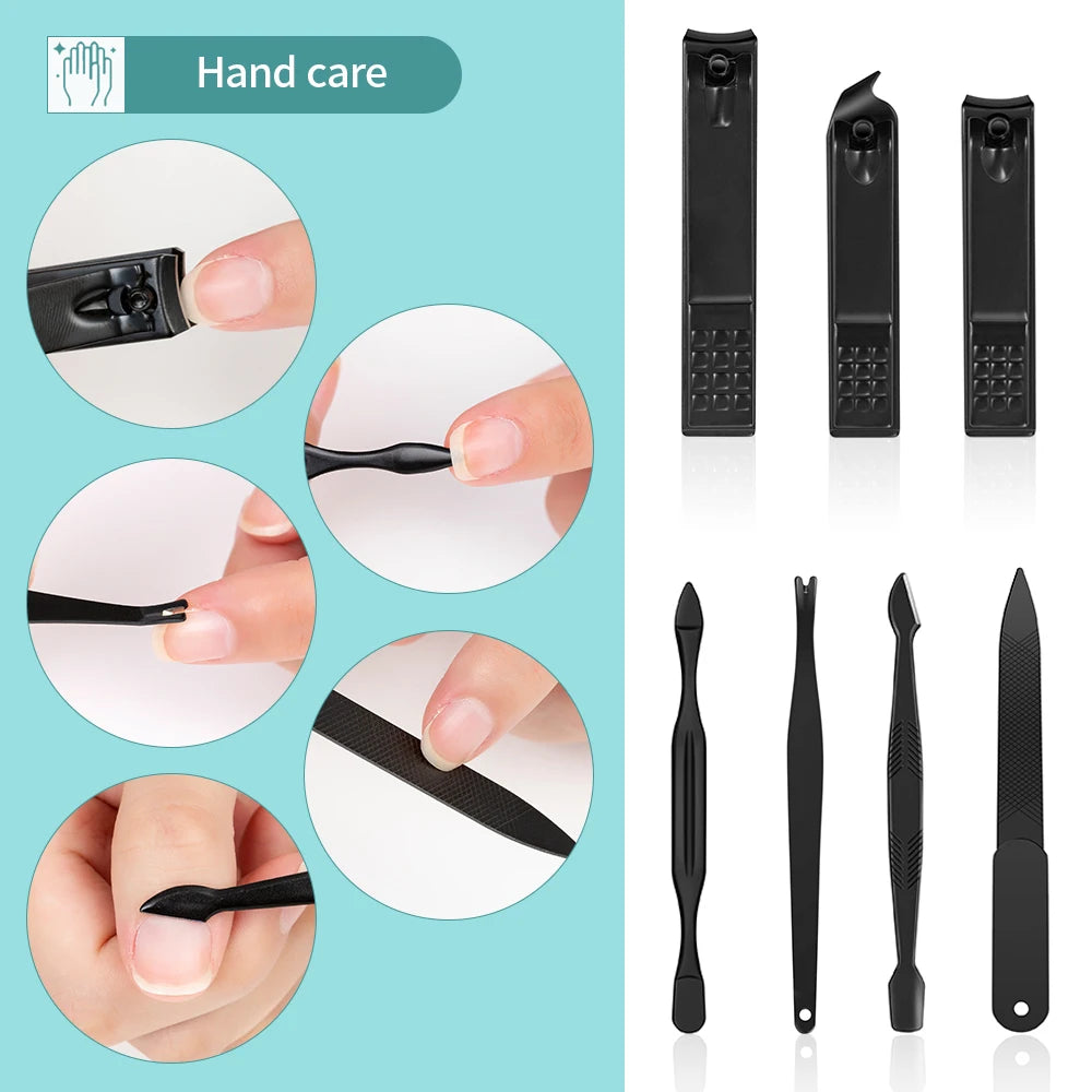 7-23 Pcs Professional Nail cutter Pedicure Scissors Set Stainless Steel Eagle Hook Portable Manicure Nail Clipper Tool Set