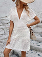 Openwork Plunge Short Sleeve Cover-Up Dress