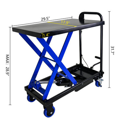 Hydraulic Lift Trolley, 500 LBS Capacity, With 4 Wheels, For Material Handling And Transportation, BLACK BLUE