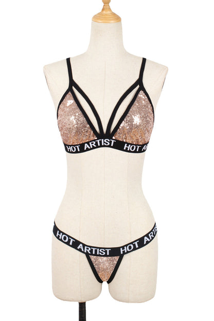 Ladies Fashion Sequin Lingerie Bikini Set