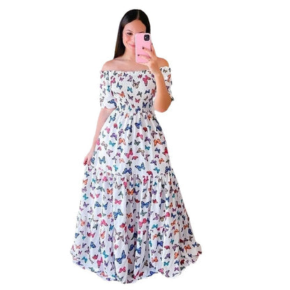 Women's Off-shoulder Floral Fashion Off-shoulder Long Dress