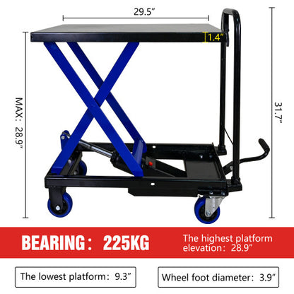 Hydraulic Lift Trolley, 500 LBS Capacity, With 4 Wheels, For Material Handling And Transportation, BLACK BLUE