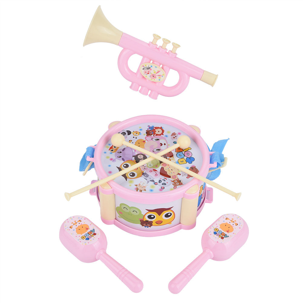 Educational Instrument Toys Interesting Drum Sand Hammer Trumpet Musical Toys Kids Gift(Pink)