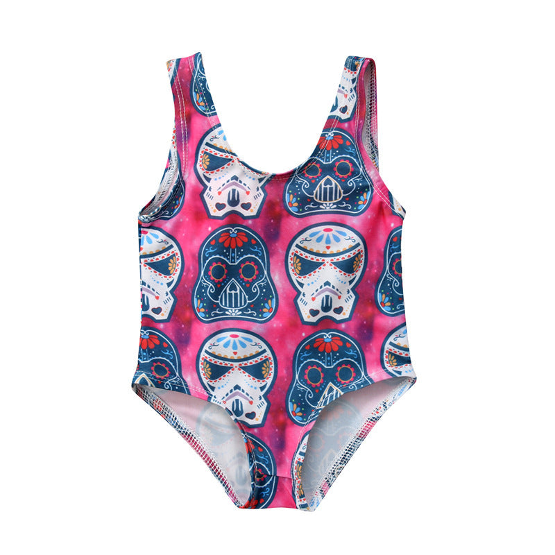 Girls Cartoon Skull Pattern Bikini Swimsuit